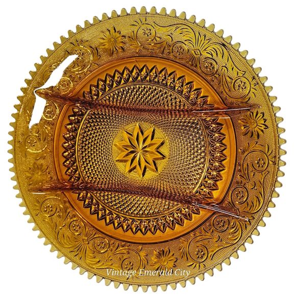 Vintage Indiana Glass Tiara Divided Platter Scalloped Edge Sandwich Relish Tray - Picture 3 of 12